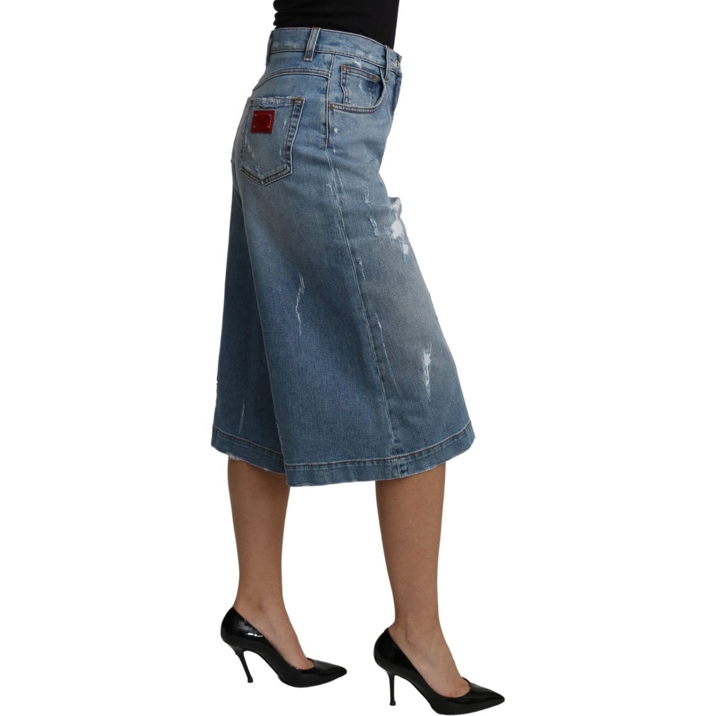 Dolce & Gabbana Elegant Wide Leg Cropped Denim Trousers Dolce & Gabbana Dark Slate Gray