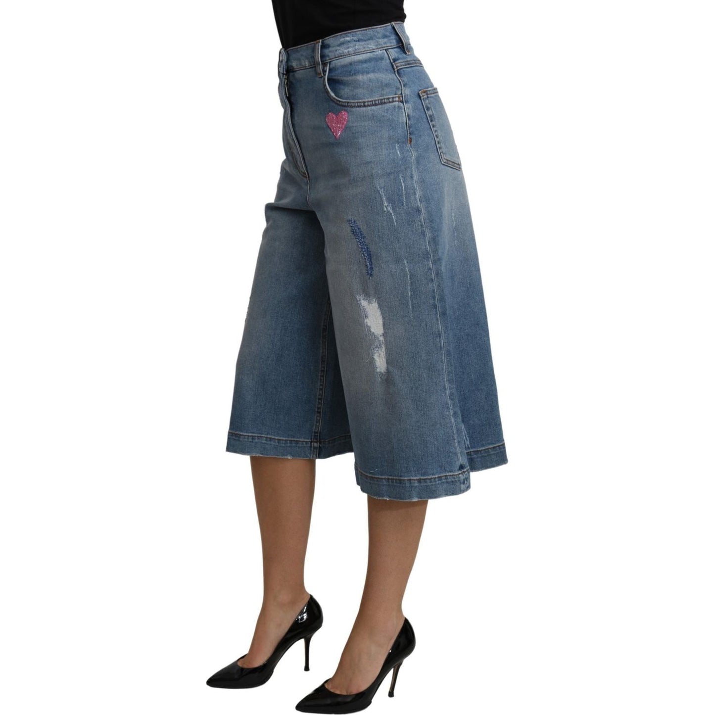 Dolce & Gabbana Elegant Wide Leg Cropped Denim Trousers Dolce & Gabbana Dim Gray