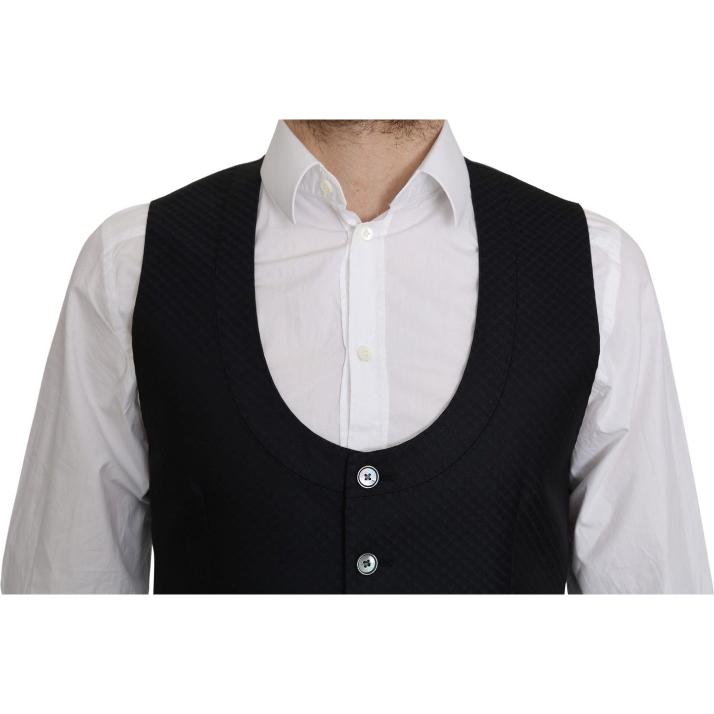 Dolce & Gabbana Blue Silk Romb Pattern Formal Coat Vest Dolce & Gabbana