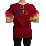 Dolce & Gabbana Red Pig Print Feather Sleeves T-shirt Top TSH4846-36