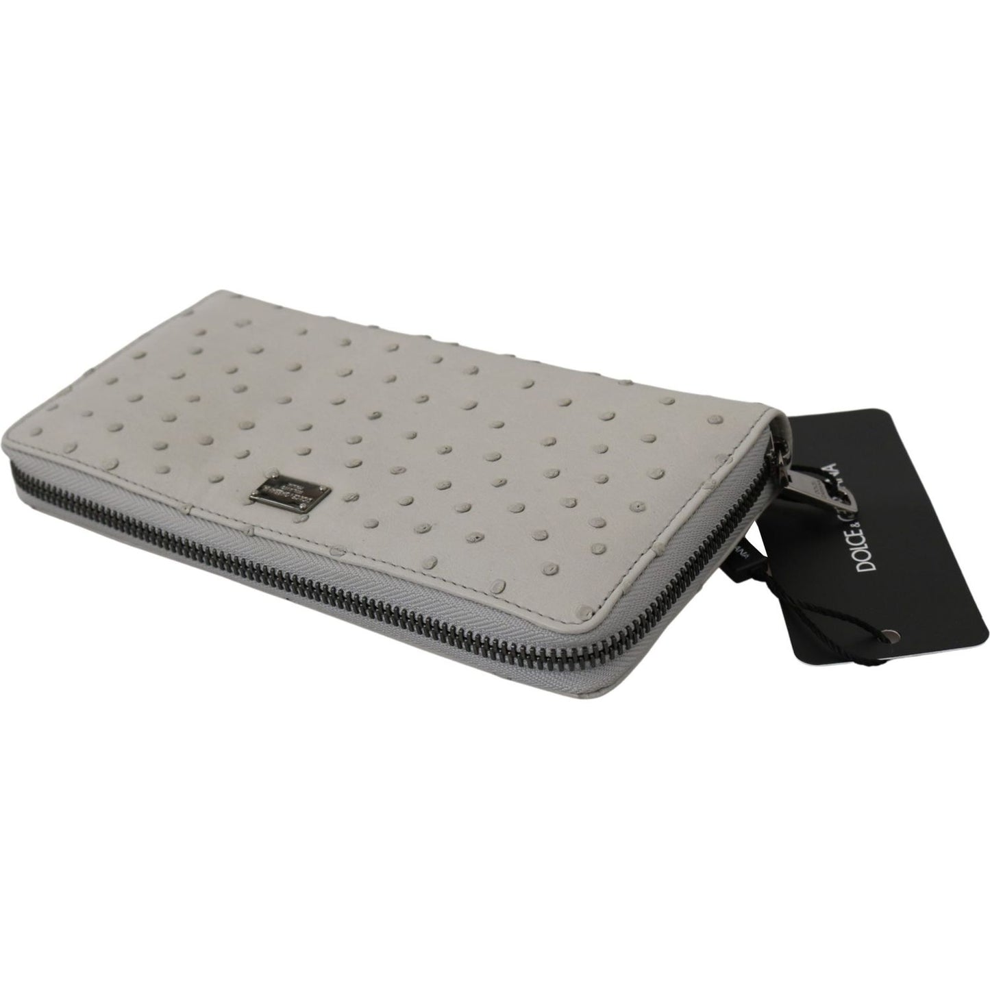 Dolce & Gabbana Elegant Ostrich Leather Continental Wallet Clutch Dolce & Gabbana Dark Gray