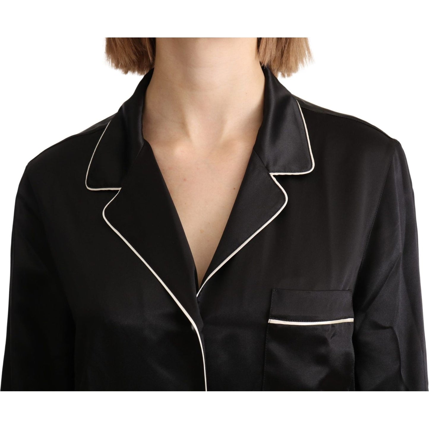 Dolce & Gabbana Black Shirt Silk Stretch Top Blouse