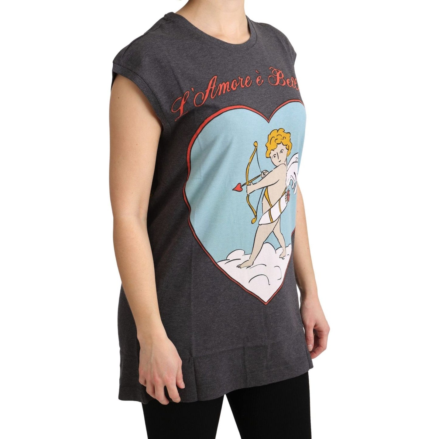 Dolce & Gabbana Elegant Gray Cotton Cap Sleeve Tee Dolce & Gabbana Dark Slate Gray