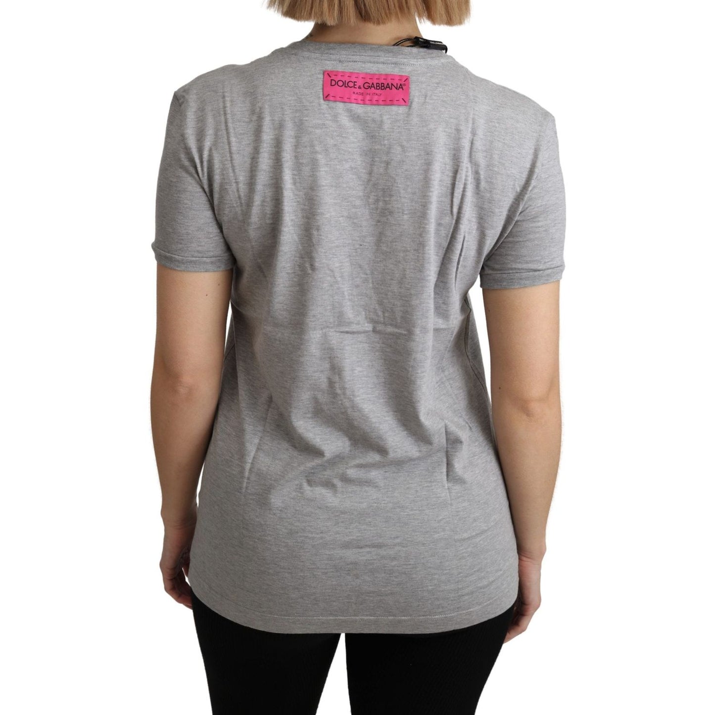 Dolce & Gabbana Sequined Motive Cotton Tee Dolce & Gabbana Light Slate Gray