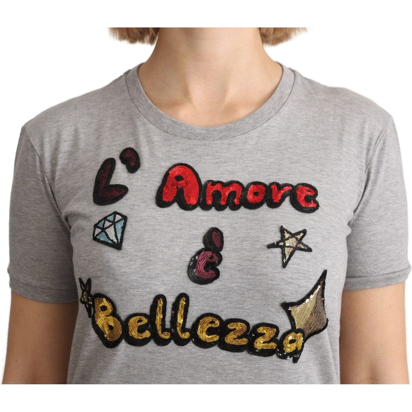 Dolce & Gabbana Sequined Motive Cotton Tee Dolce & Gabbana Dark Gray