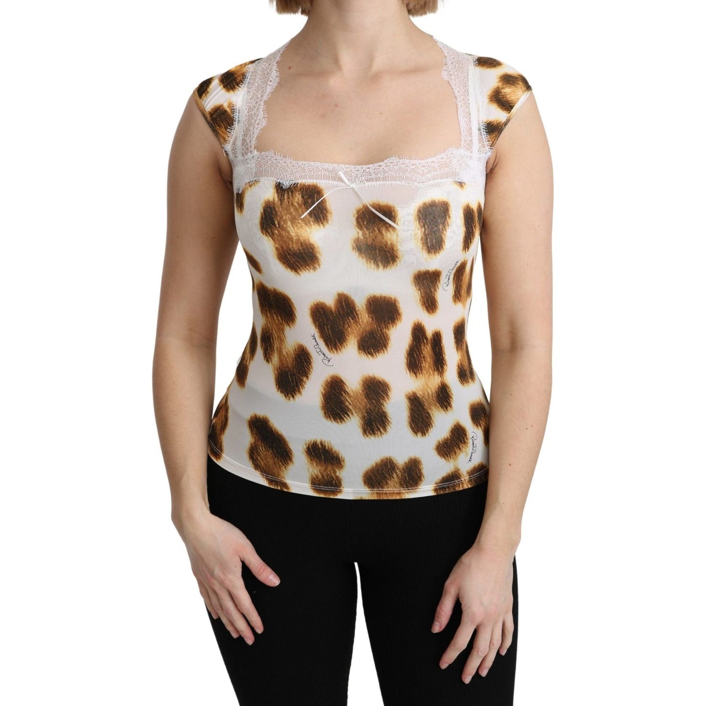 Roberto Cavalli Chic Leopard Lingerie Blouse Top Roberto Cavalli Rosy Brown