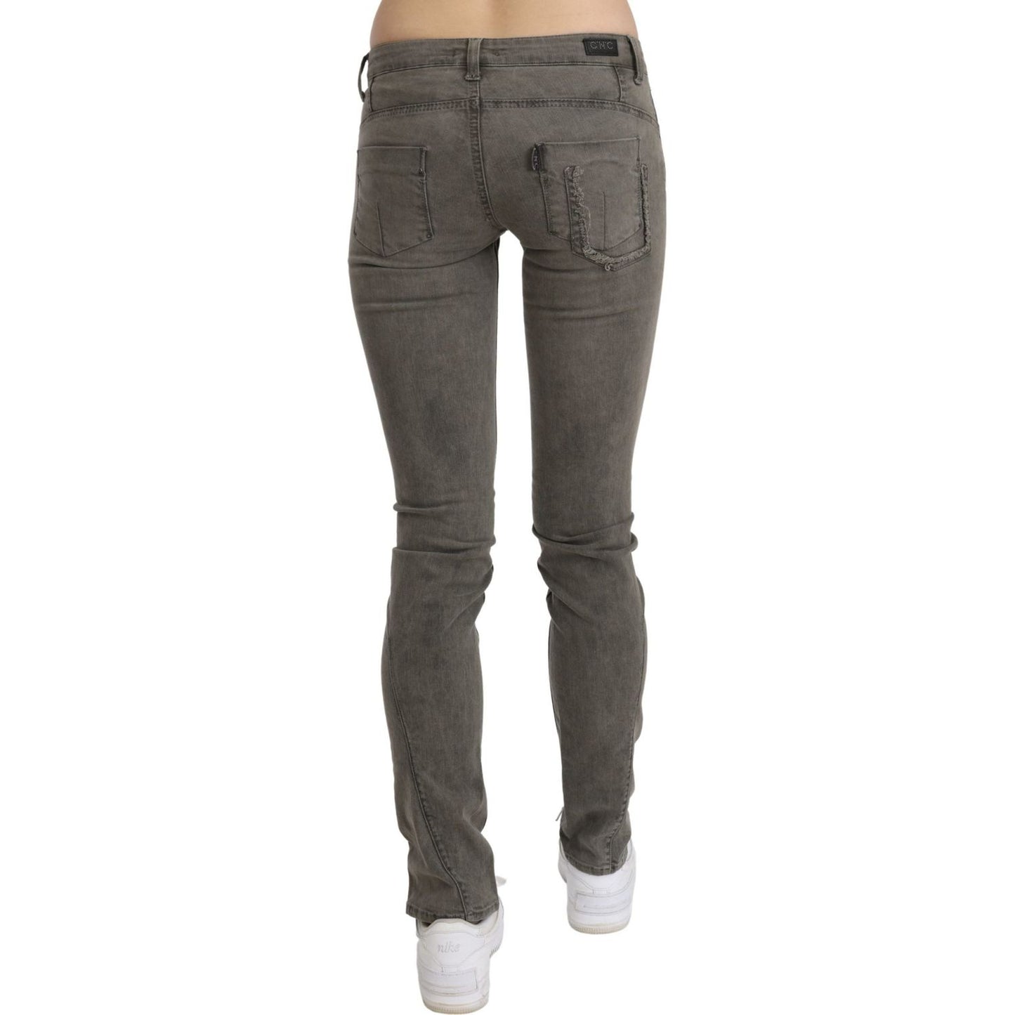 Costume National Chic Gray Slim Fit Cotton Jeans Costume National Dark Olive Green