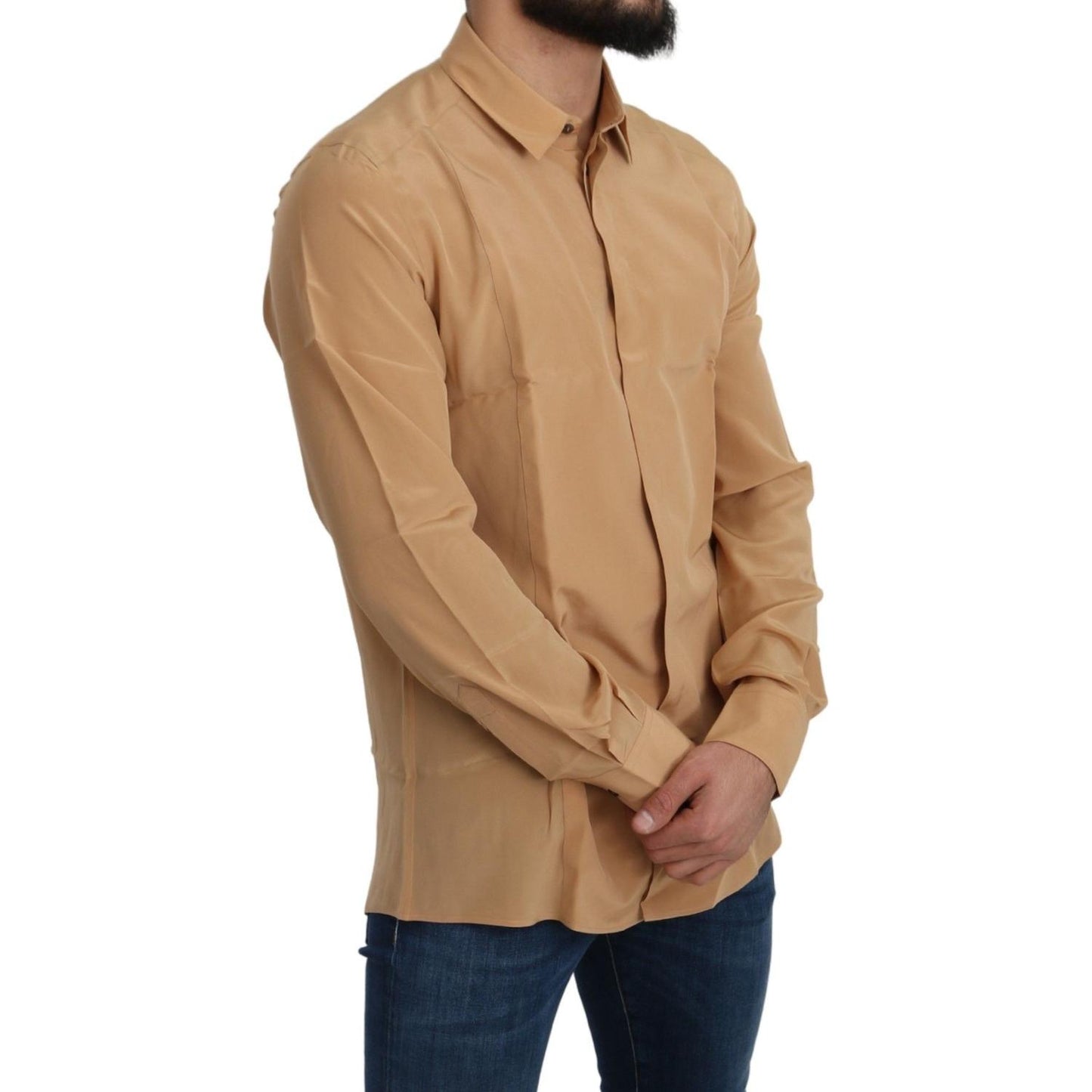 Dolce & Gabbana Elegant Yellow Silk Men's Formal Shirt Dolce & Gabbana Rosy Brown