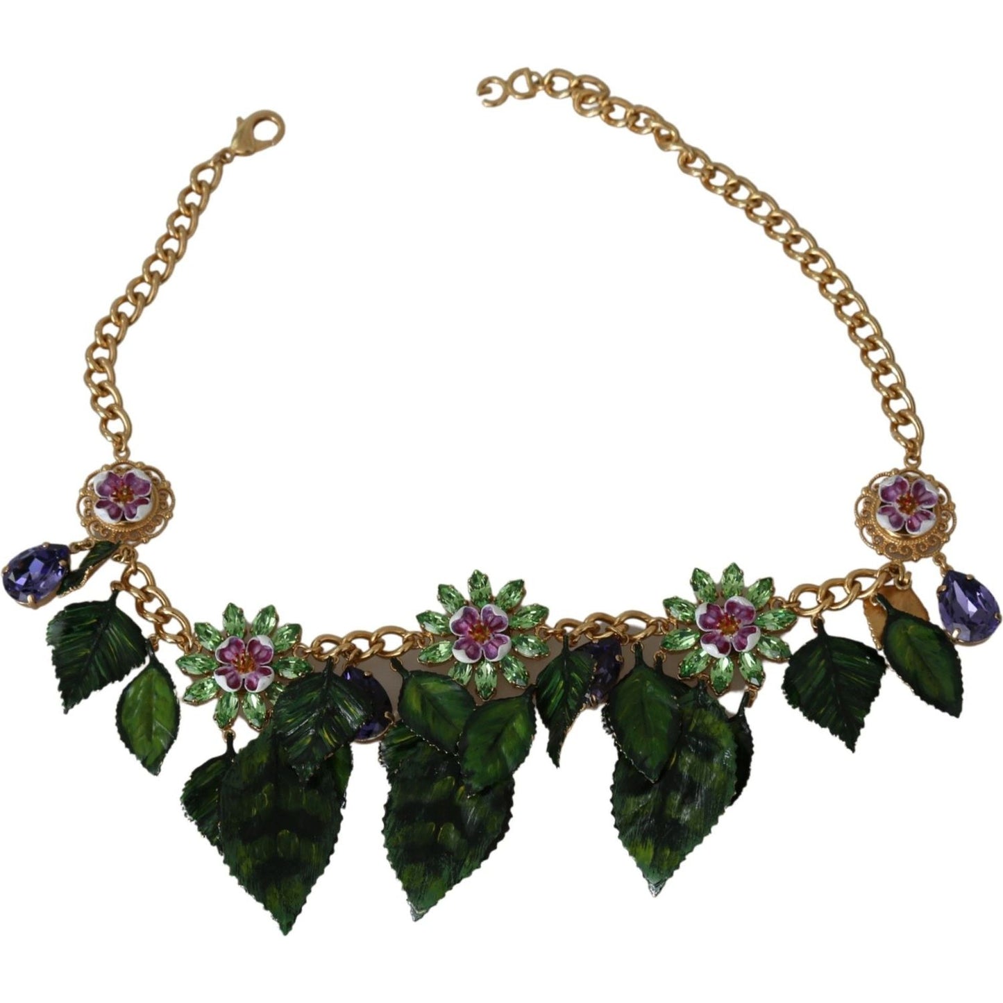 Dolce & Gabbana Elegant Crystal Charms Leaves Pendant Necklace Necklace Dolce & Gabbana Dark Slate Gray