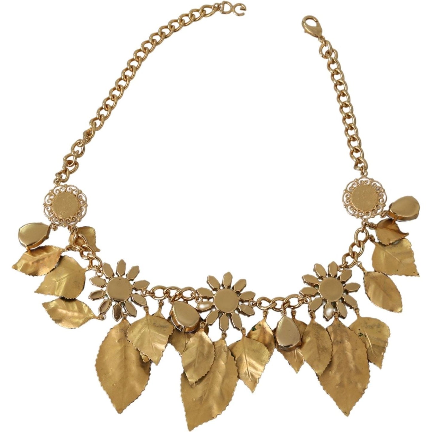 Dolce & Gabbana Elegant Crystal Charms Leaves Pendant Necklace Necklace Dolce & Gabbana Dark Khaki