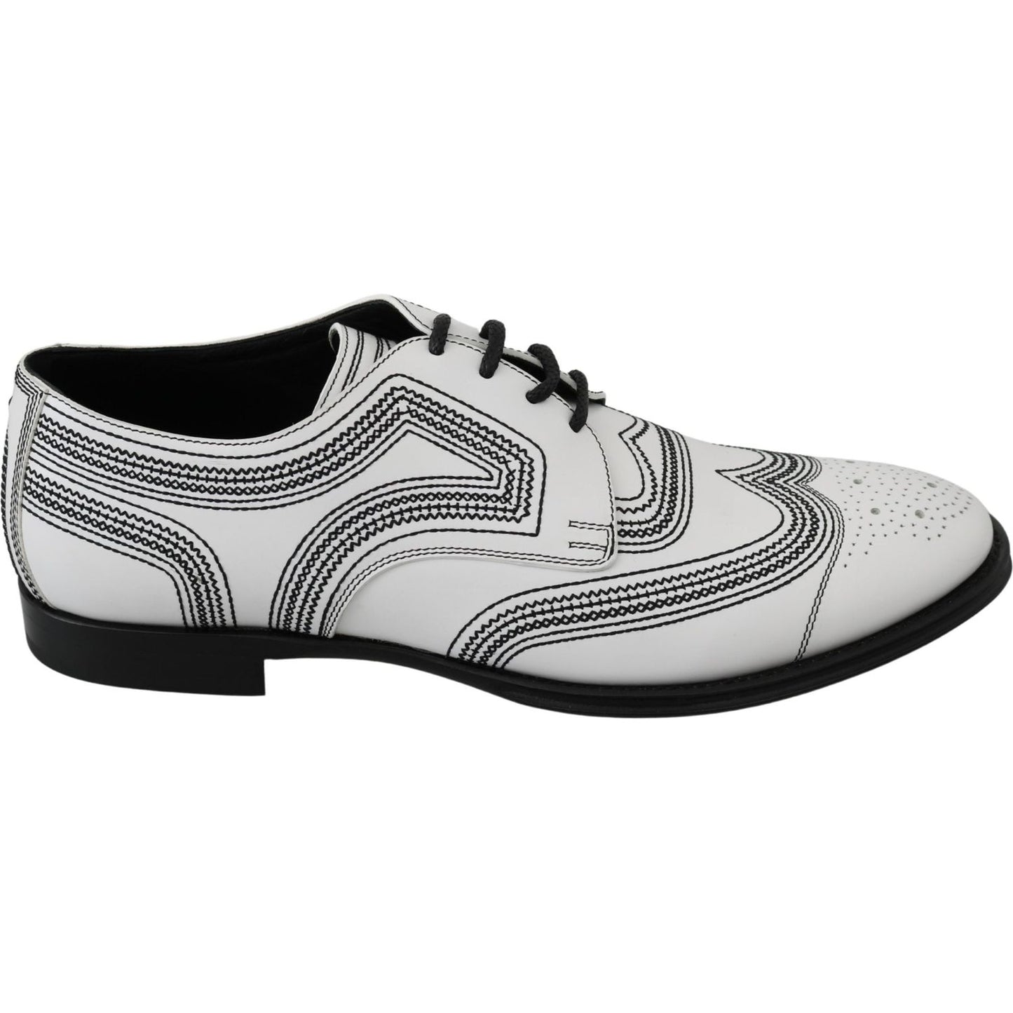Dolce & Gabbana Elegant White Leather Derby Shoes Dolce & Gabbana Black