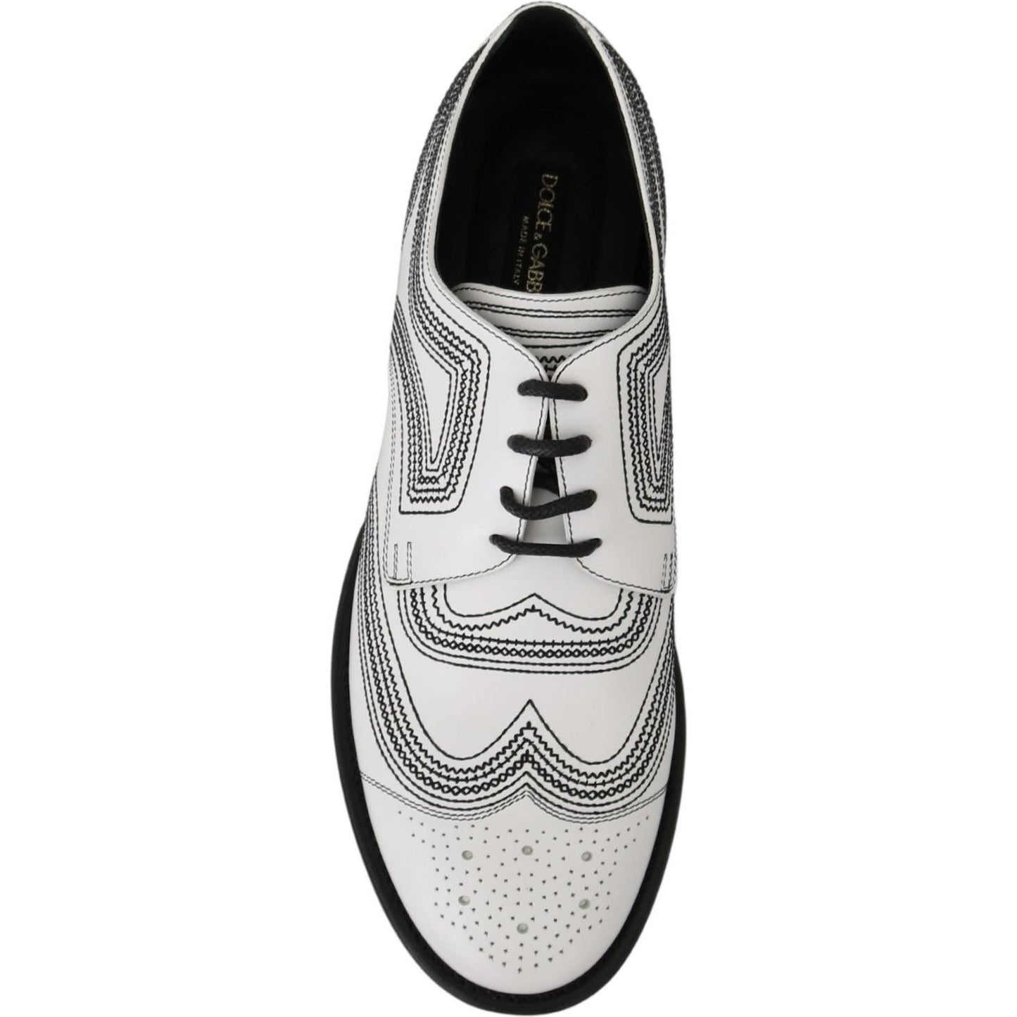 Dolce & Gabbana Elegant White Leather Derby Shoes Dolce & Gabbana Black