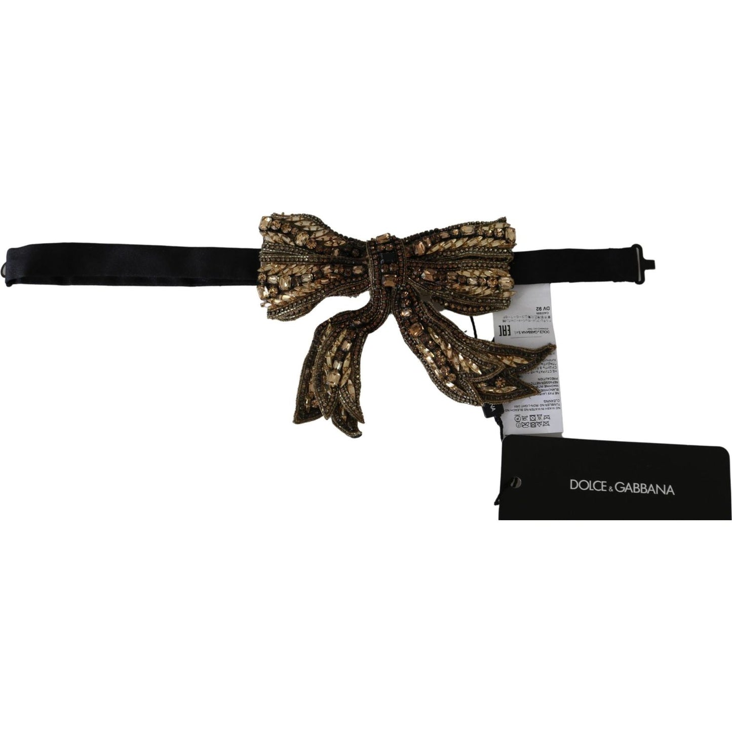 Dolce & Gabbana Elegant Silk Gold Bowtie - Dazzle in Style Necklace Dolce & Gabbana Black