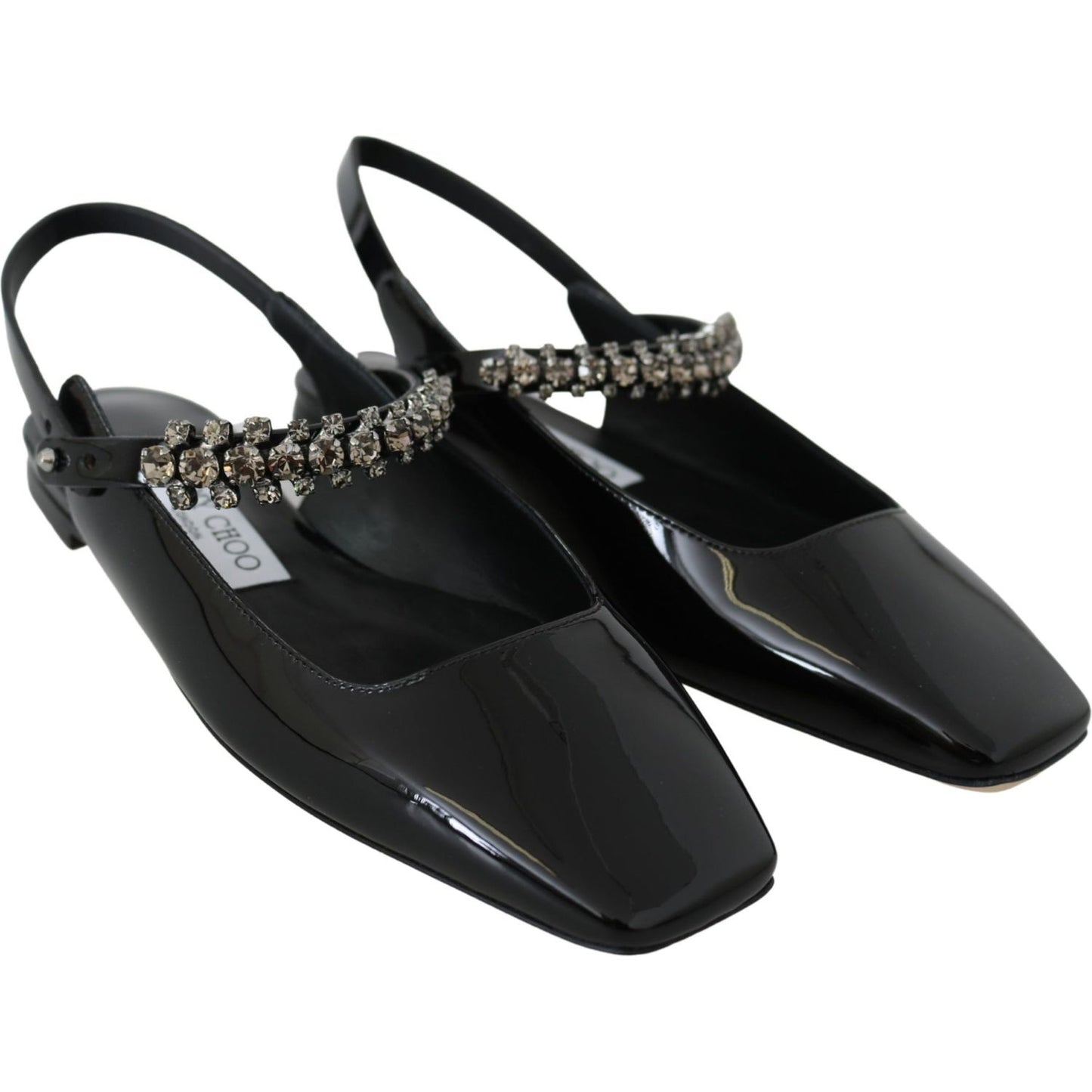 Jimmy Choo Elegant Black Patent Flats with Crystal Accent 192954629175
