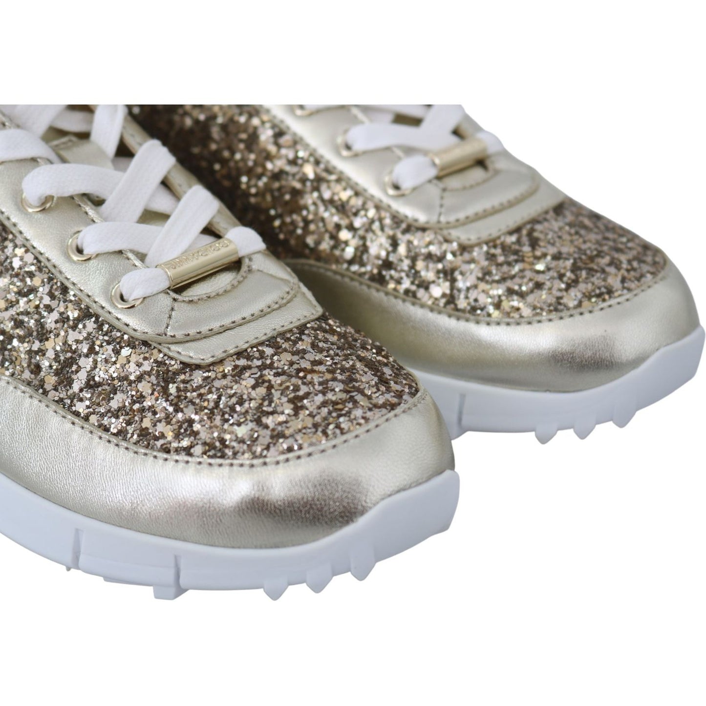 Jimmy Choo Antique Gold Glitter Leather Sneakers Jimmy Choo Gray