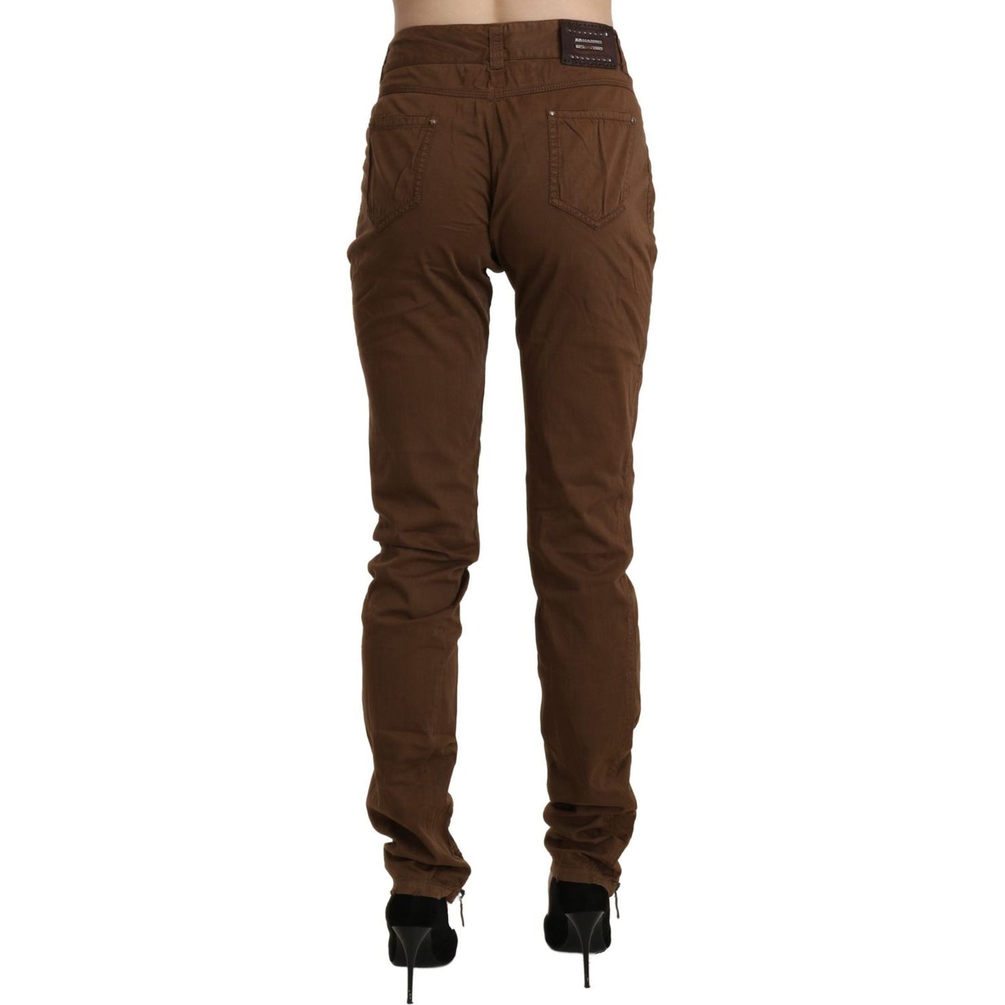 Ermanno Scervino Chic High Waist Skinny Cotton Trousers Ermanno Scervino Dark Slate Gray