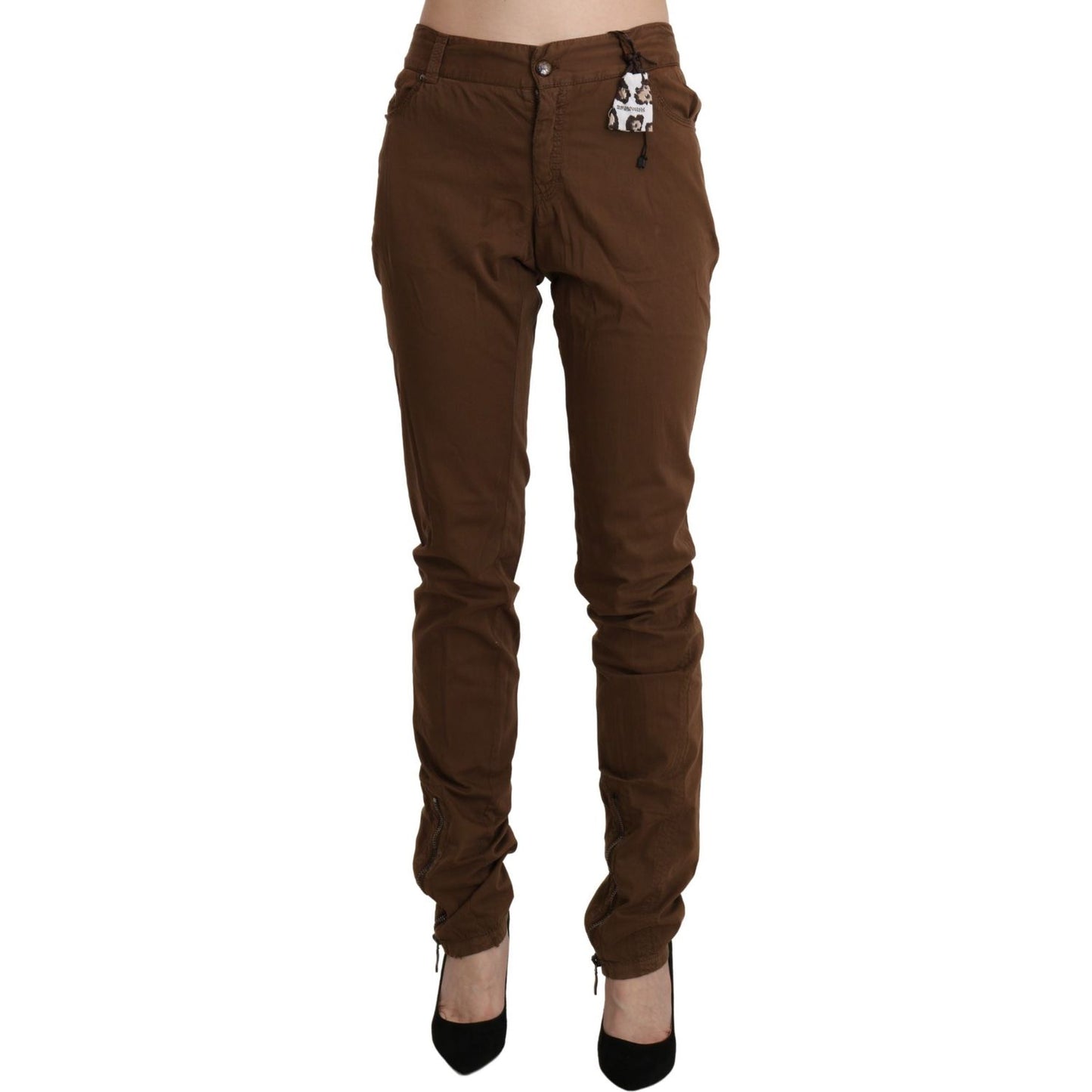 Ermanno Scervino Chic High Waist Skinny Cotton Trousers Ermanno Scervino Dark Slate Gray