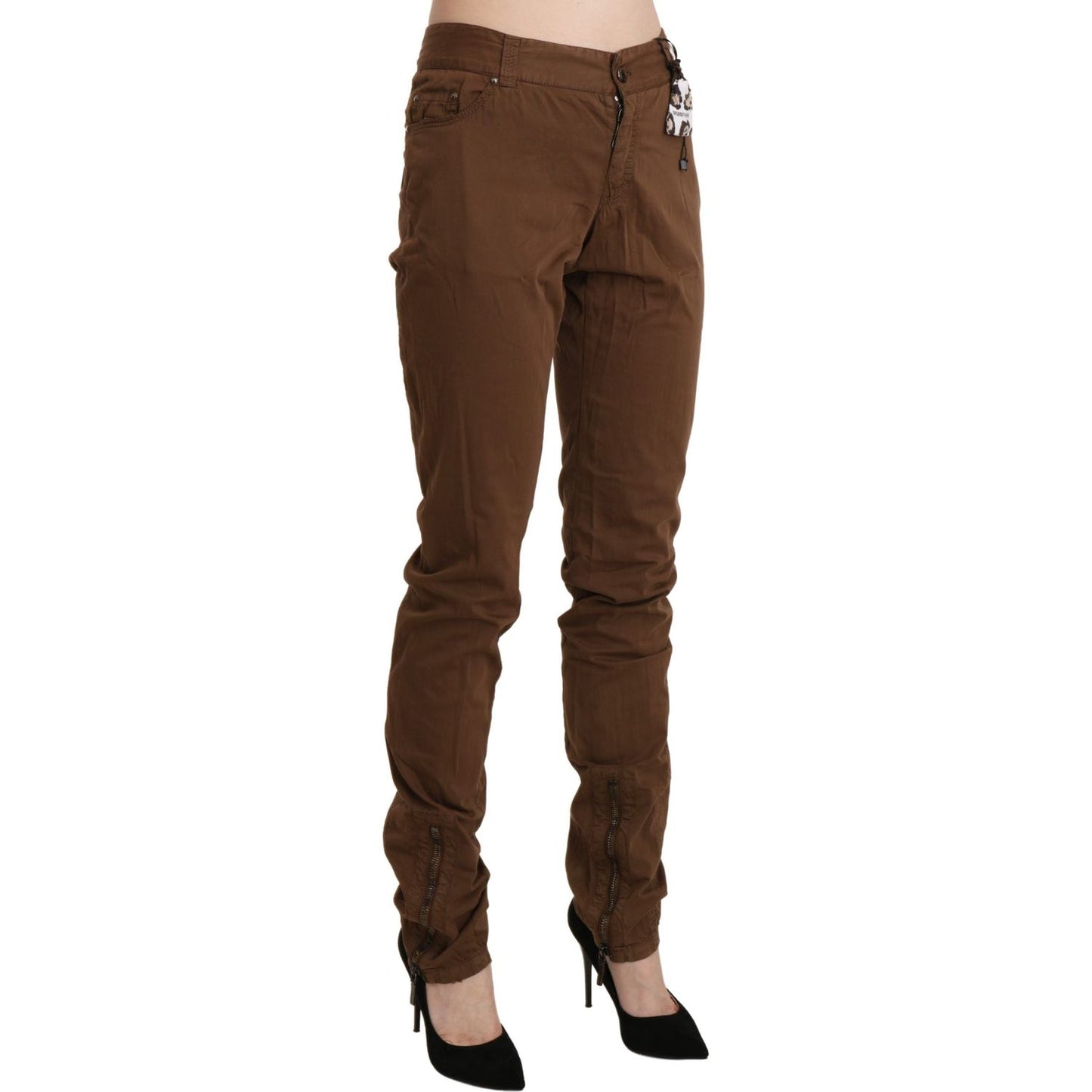Ermanno Scervino Chic High Waist Skinny Cotton Trousers Ermanno Scervino Dark Olive Green