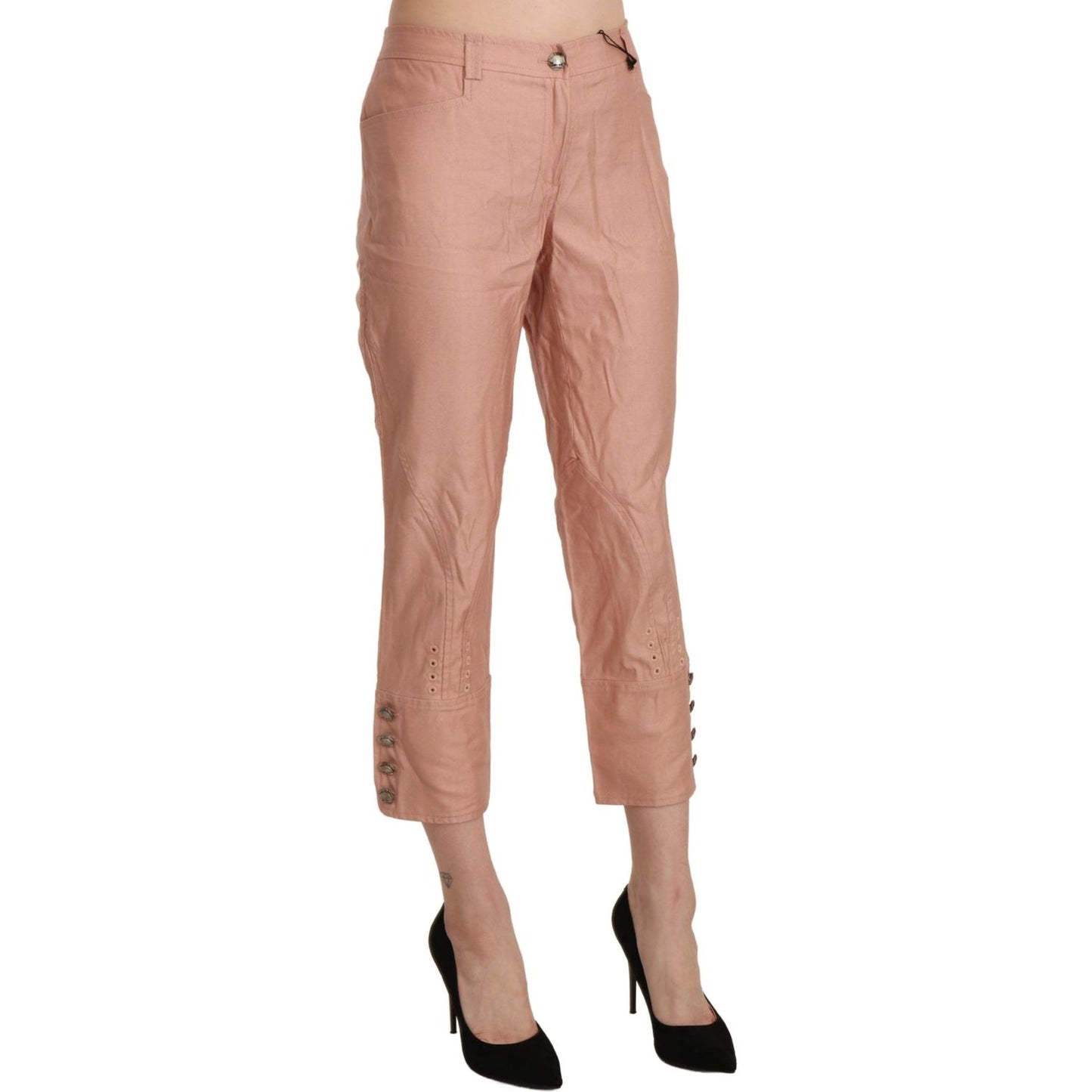 Ermanno Scervino Chic High Waist Cropped Cotton Trousers Ermanno Scervino Rosy Brown