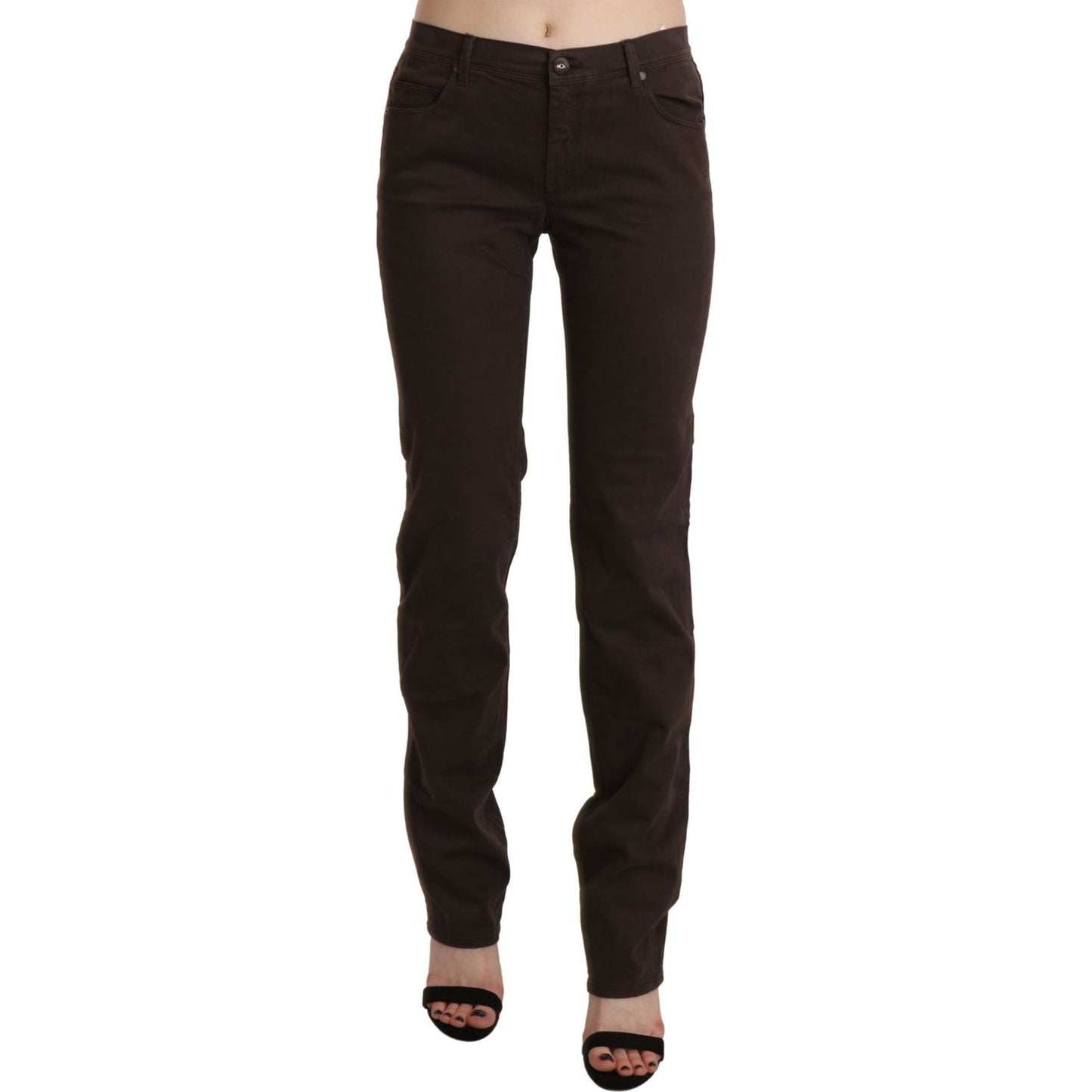 Ermanno Scervino Chic Brown Mid Waist Skinny Trousers Ermanno Scervino Black