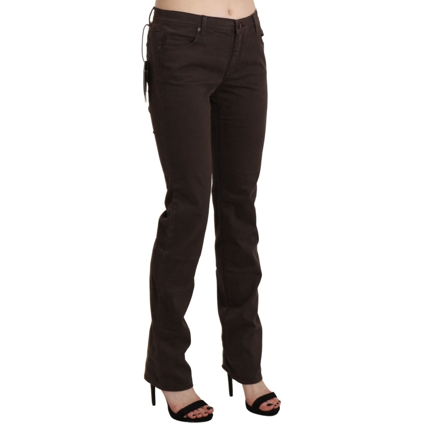 Ermanno Scervino Chic Brown Mid Waist Skinny Trousers Ermanno Scervino Black