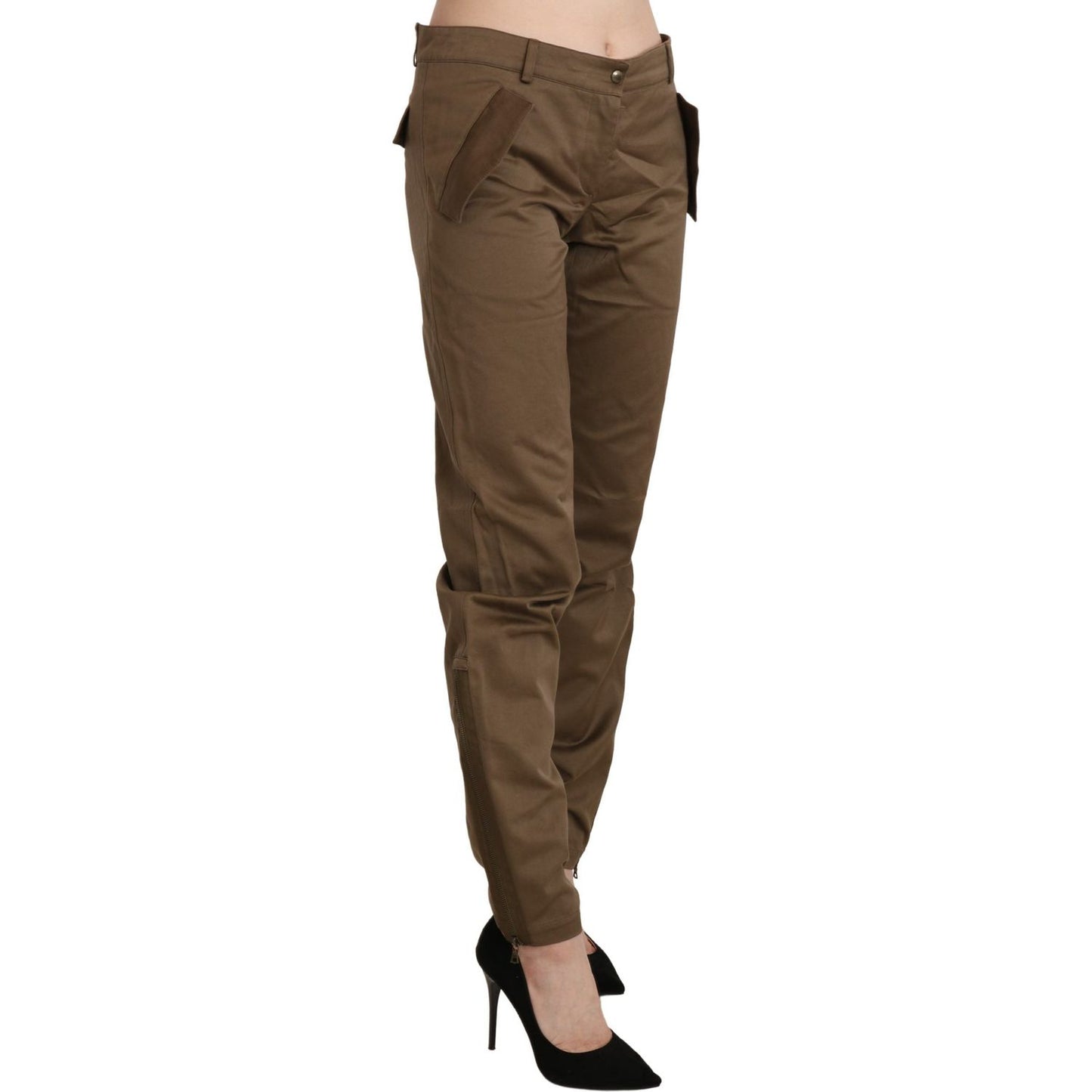 Ermanno Scervino Chic Brown Mid Waist Straight Trousers Ermanno Scervino Dark Olive Green