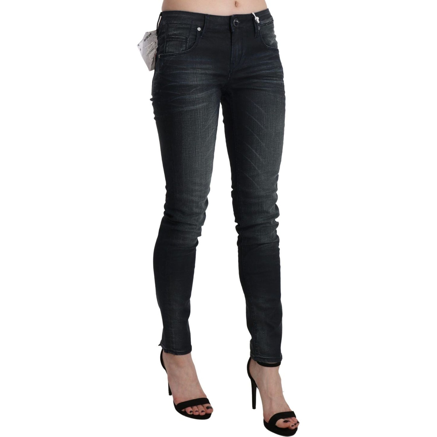 Acht Chic Blue Washed Skinny Denim Jeans Acht Dark Slate Gray