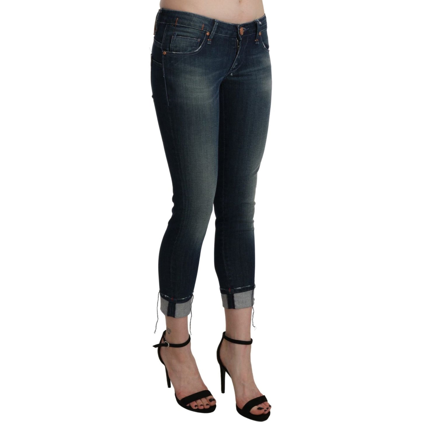 Acht Chic Blue Washed Skinny Cropped Denim Jeans & Pants Acht Dark Slate Gray