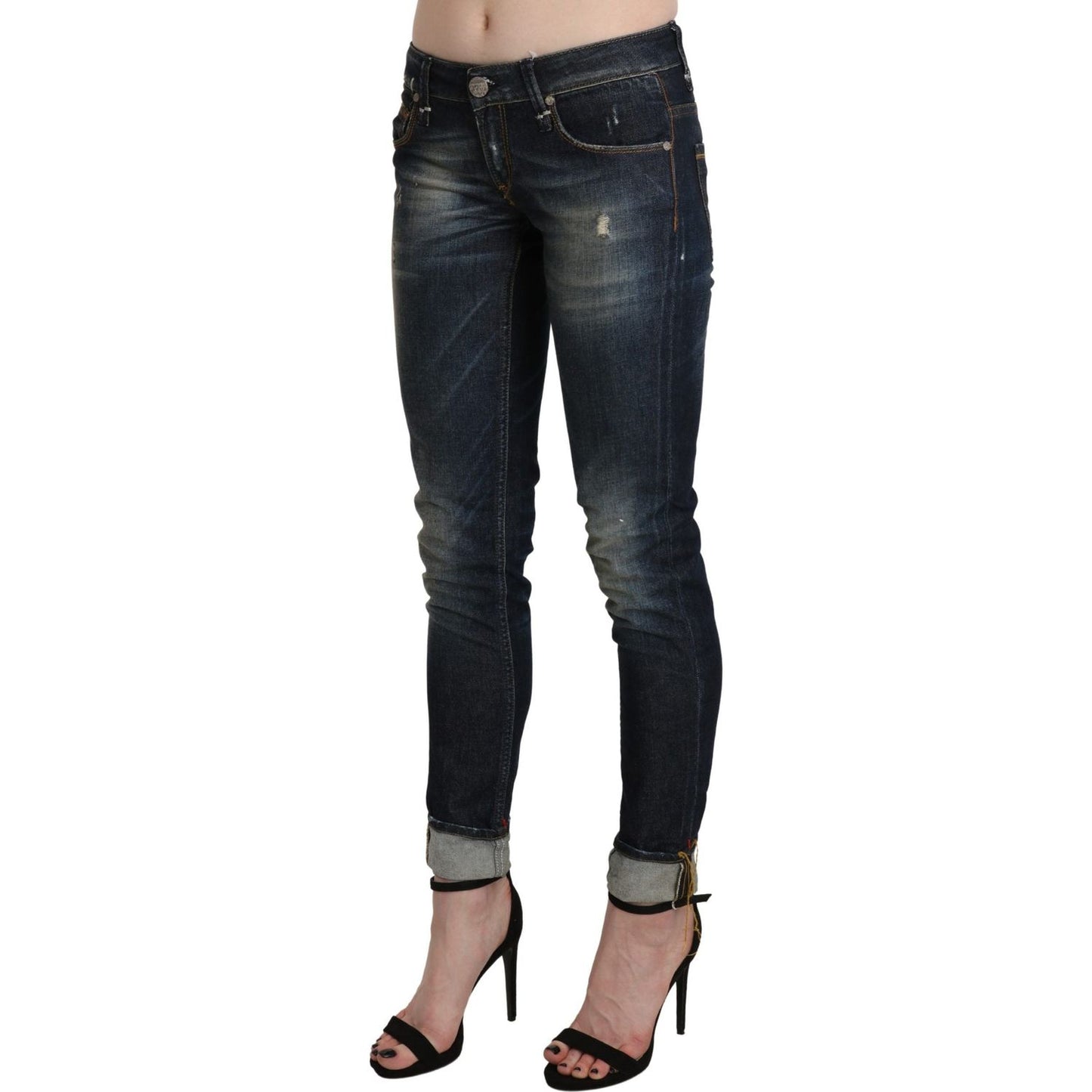Acht Chic Dark Blue Skinny Cropped Jeans Jeans & Pants Acht Dark Slate Gray