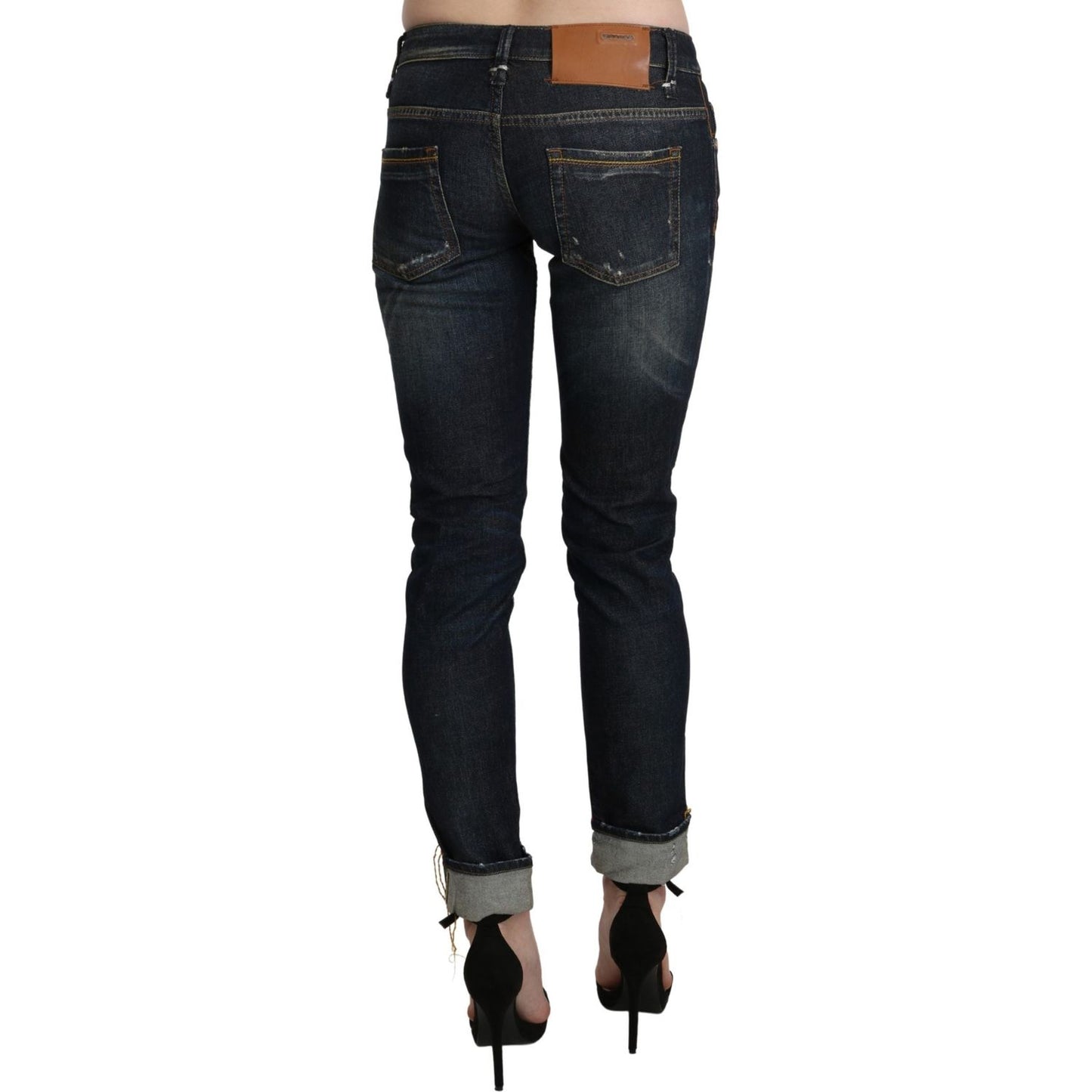 Acht Chic Dark Blue Skinny Cropped Jeans Jeans & Pants Acht Black