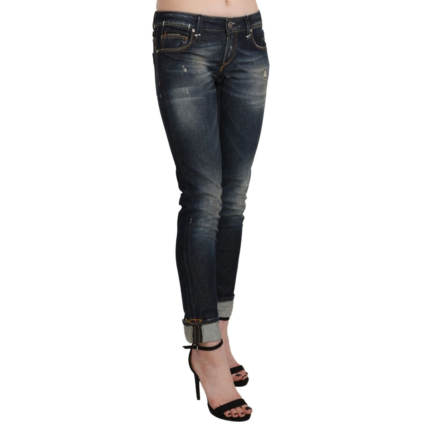 Acht Chic Dark Blue Skinny Cropped Jeans Jeans & Pants Acht Dark Slate Gray