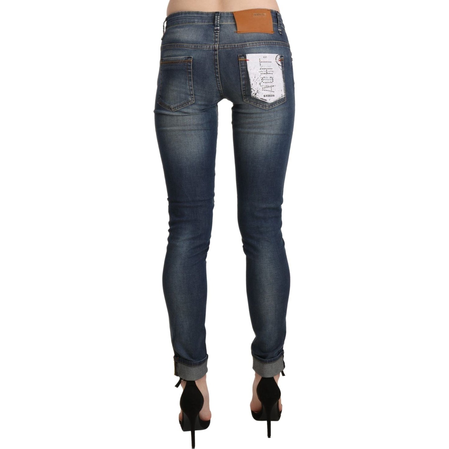 Acht Chic Blue Washed Skinny Cropped Jeans Acht Dark Slate Gray