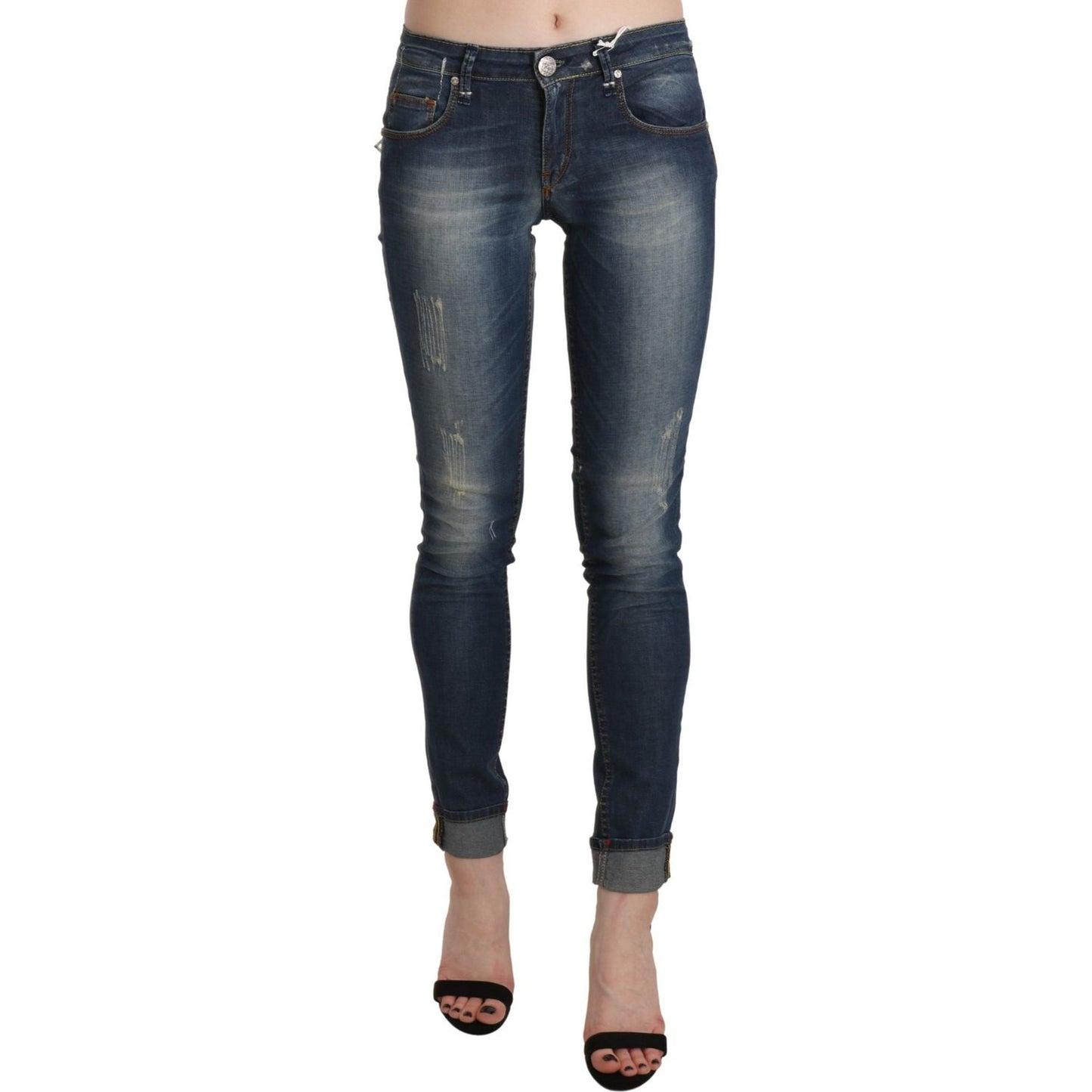 Acht Chic Blue Washed Skinny Cropped Jeans Acht Dark Slate Gray