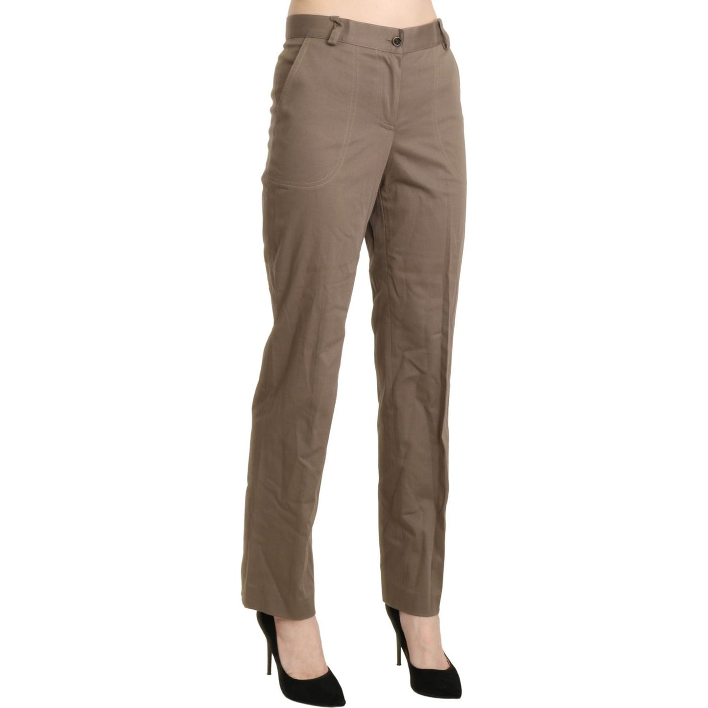 BENCIVENGA Elegant High Waist Straight Pants in Brown BENCIVENGA Dim Gray