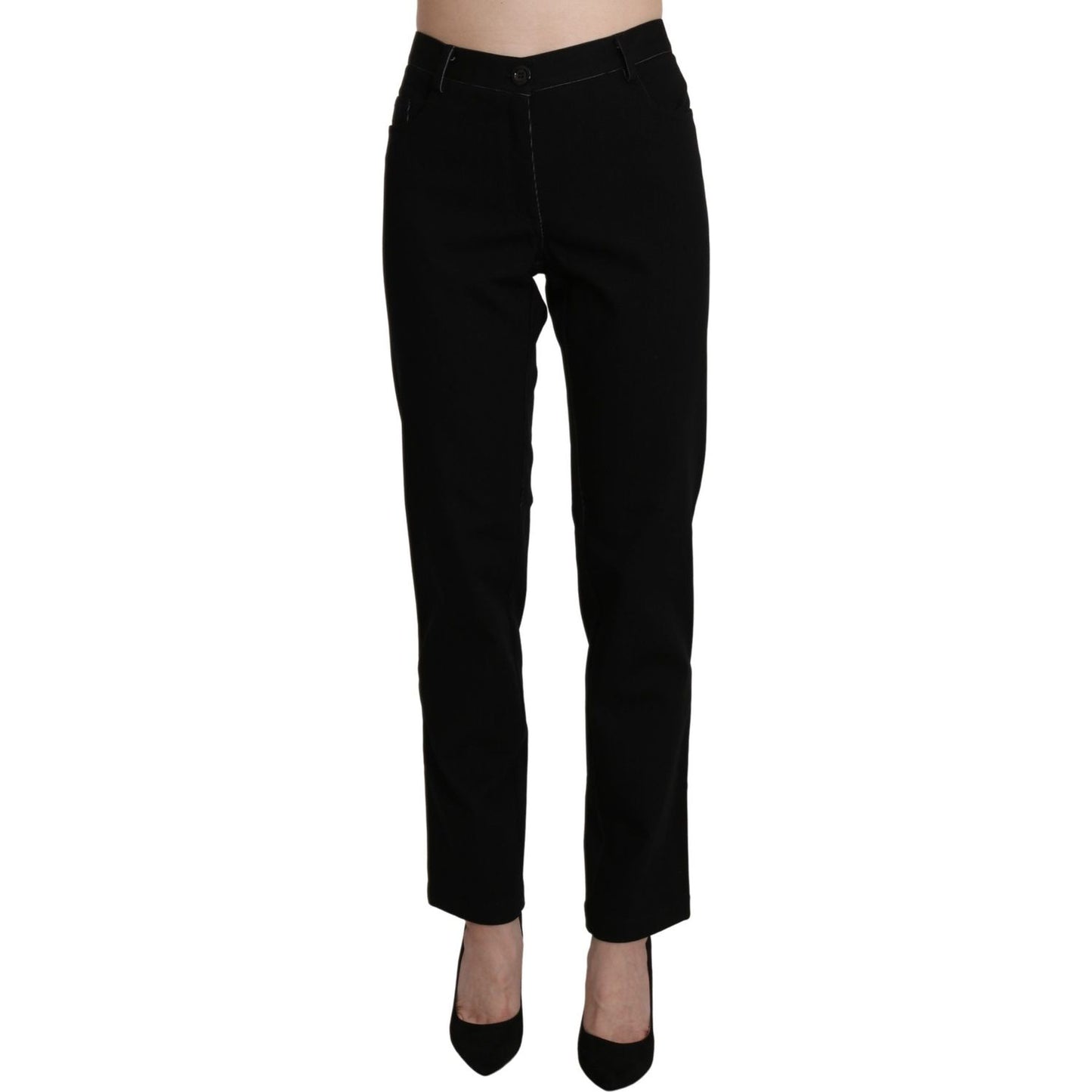 BENCIVENGA Black High Waist Straight Casual Trouser Pant Jeans & Pants