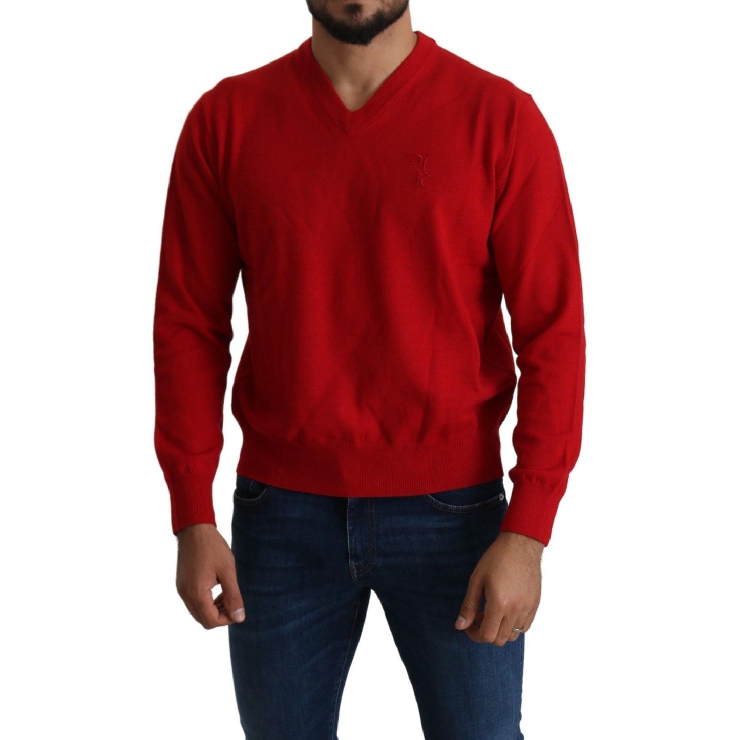 Billionaire Italian Couture Iconic Embroidered Red Wool Sweater Billionaire Italian Couture Dark Red