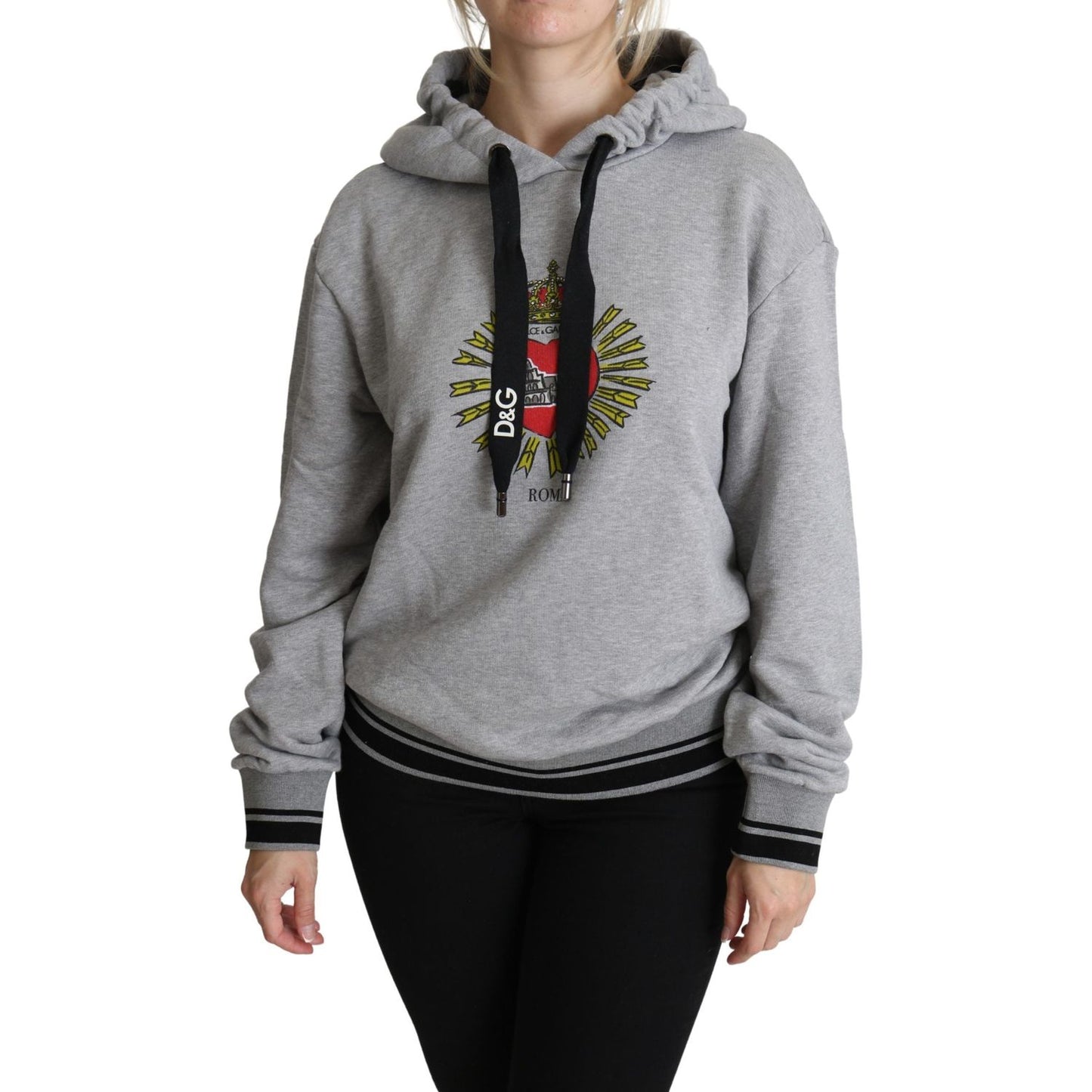 Dolce & Gabbana Exclusive Hooded Gray Cotton Sweater Dolce & Gabbana Light Slate Gray