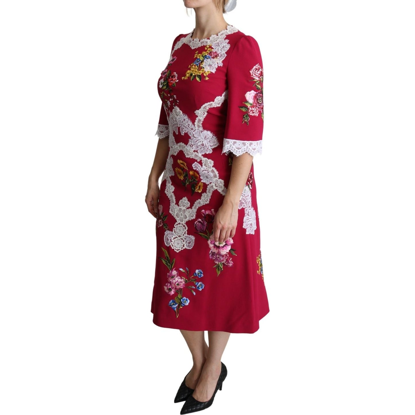 Dolce & Gabbana Floral Embroidered Sheath Midi Dress Dolce & Gabbana Brown