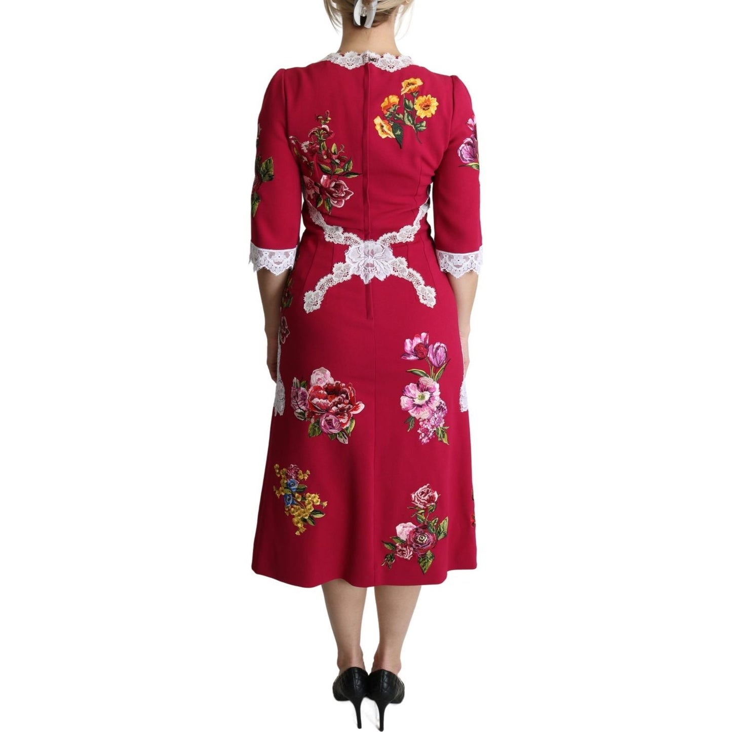 Dolce & Gabbana Floral Embroidered Sheath Midi Dress Dolce & Gabbana Brown