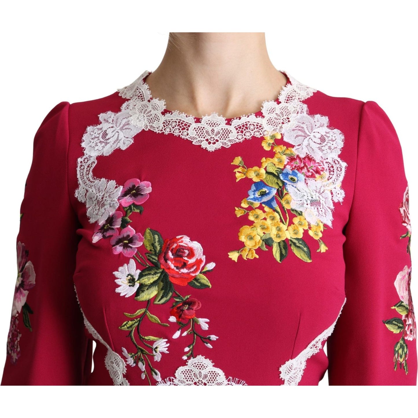 Dolce & Gabbana Floral Embroidered Sheath Midi Dress Dolce & Gabbana Brown
