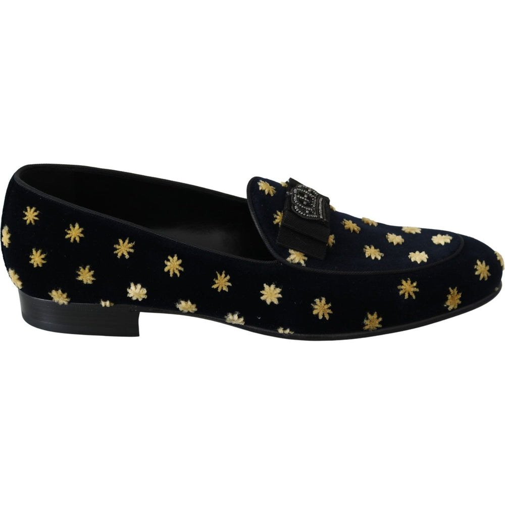 Dolce & Gabbana Elegant Velvet Crown Embroidery Loafers Dolce & Gabbana Black