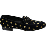 Dolce & Gabbana Elegant Velvet Crown Embroidery Loafers Dolce & Gabbana Black