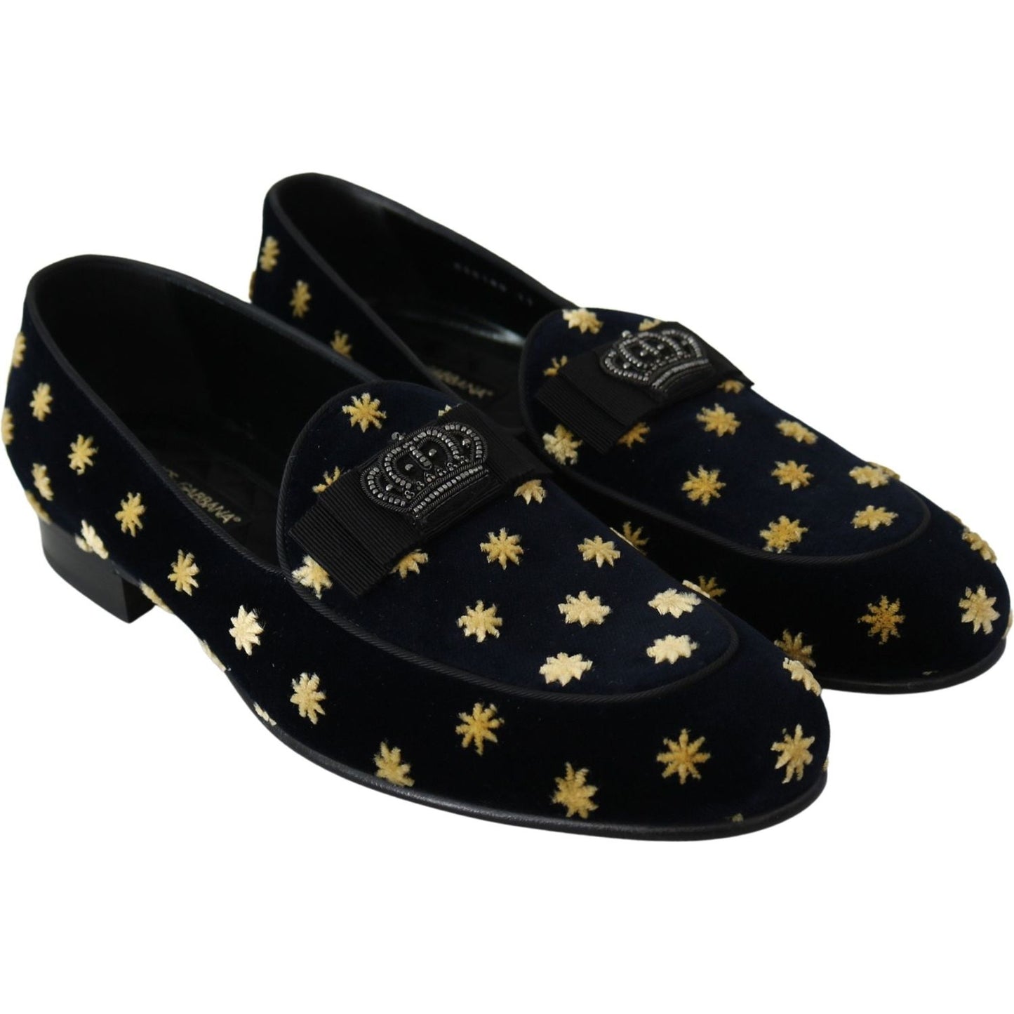Dolce & Gabbana Elegant Velvet Crown Embroidery Loafers Dolce & Gabbana Black