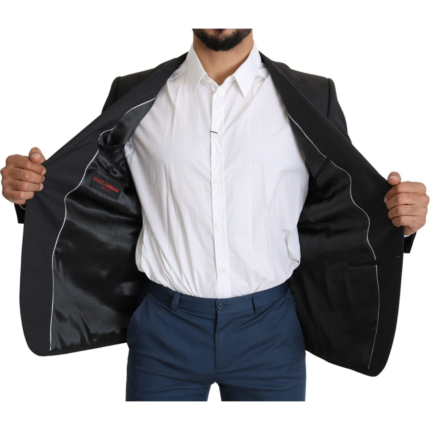 Dolce & Gabbana Elegant Gray Wool Silk Blend Slim Fit Blazer Dolce & Gabbana Dark Slate Gray