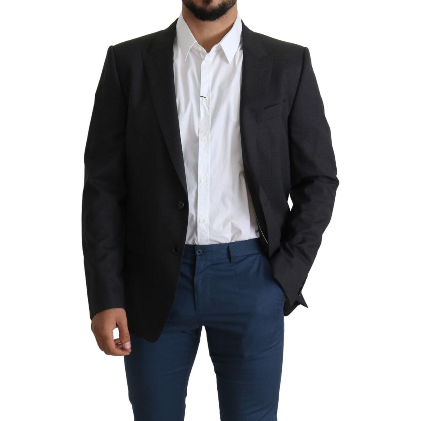 Dolce & Gabbana Elegant Gray Wool Silk Blend Slim Fit Blazer Dolce & Gabbana Black