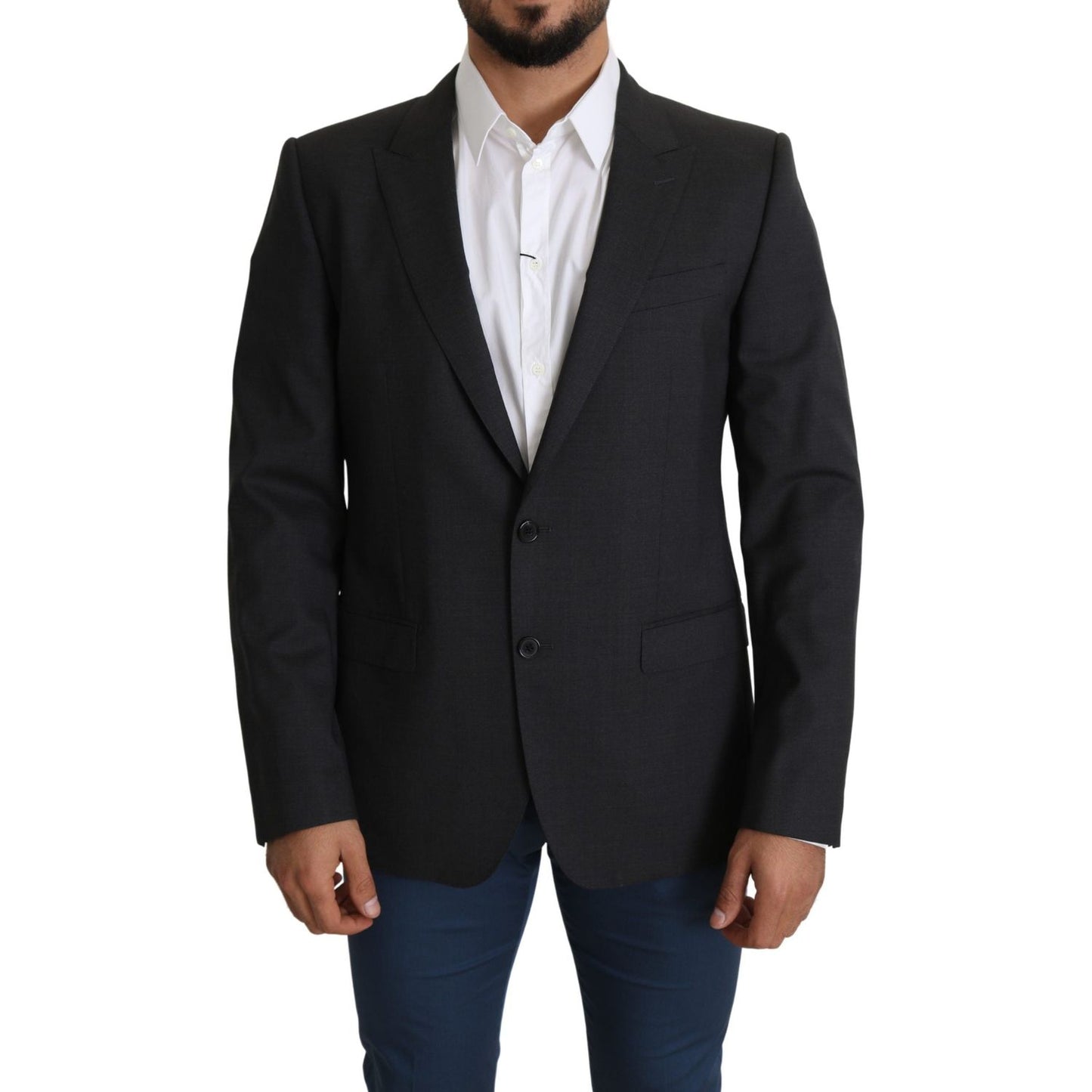 Dolce & Gabbana Elegant Gray Wool Silk Blend Slim Fit Blazer Dolce & Gabbana Black