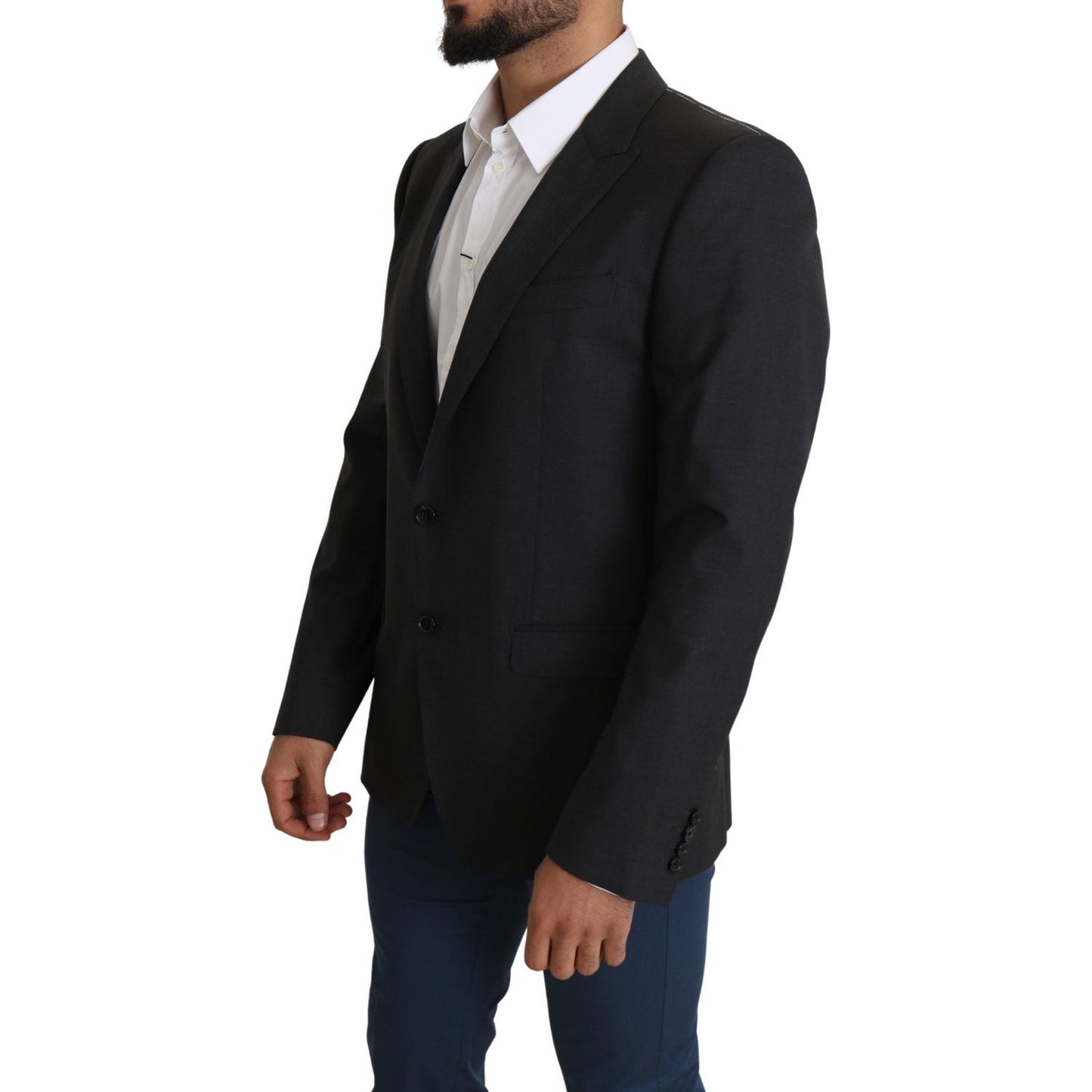 Dolce & Gabbana Elegant Gray Wool Silk Blend Slim Fit Blazer Dolce & Gabbana Black