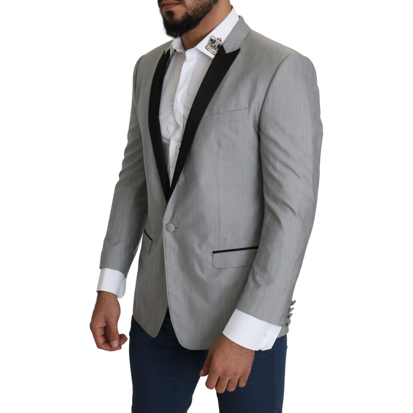 Dolce & Gabbana Elegant Silk Blend Light Gray Blazer Dolce & Gabbana Slate Gray