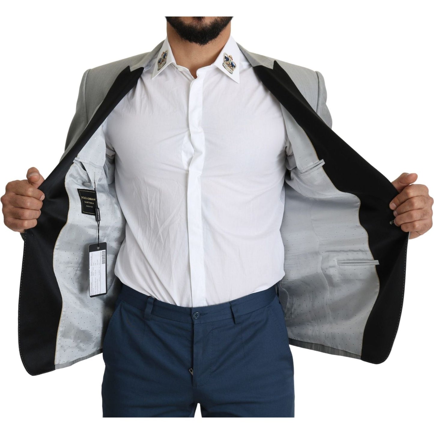 Dolce & Gabbana Elegant Silk Blend Light Gray Blazer Dolce & Gabbana Gray