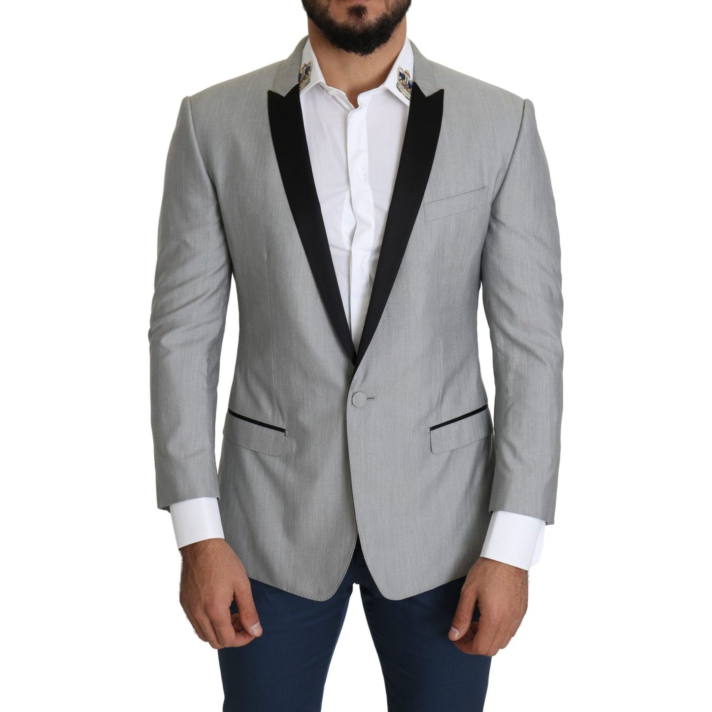 Dolce & Gabbana Elegant Silk Blend Light Gray Blazer Dolce & Gabbana Light Slate Gray